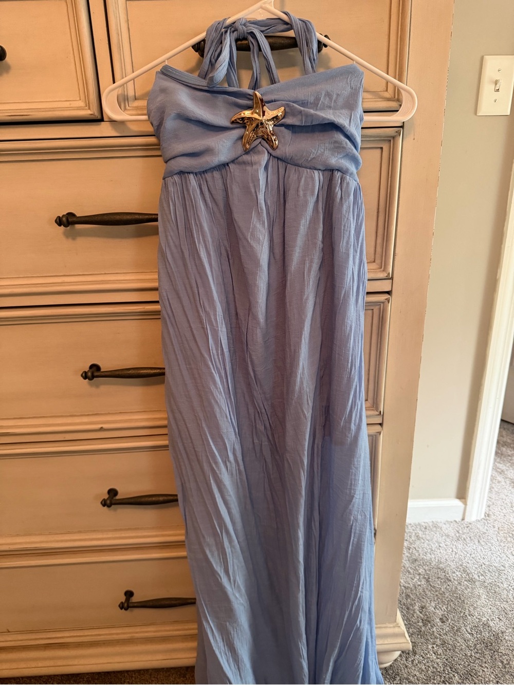 Cupshe Light Blue Halter Maxi Dress with Starfish Accent